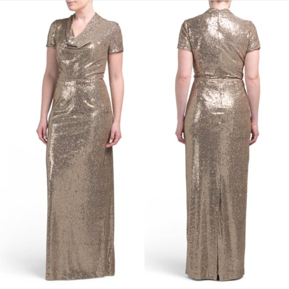 JS COLLECTIONS Cowl Neck Sequin Gown - Picture 1 of 12